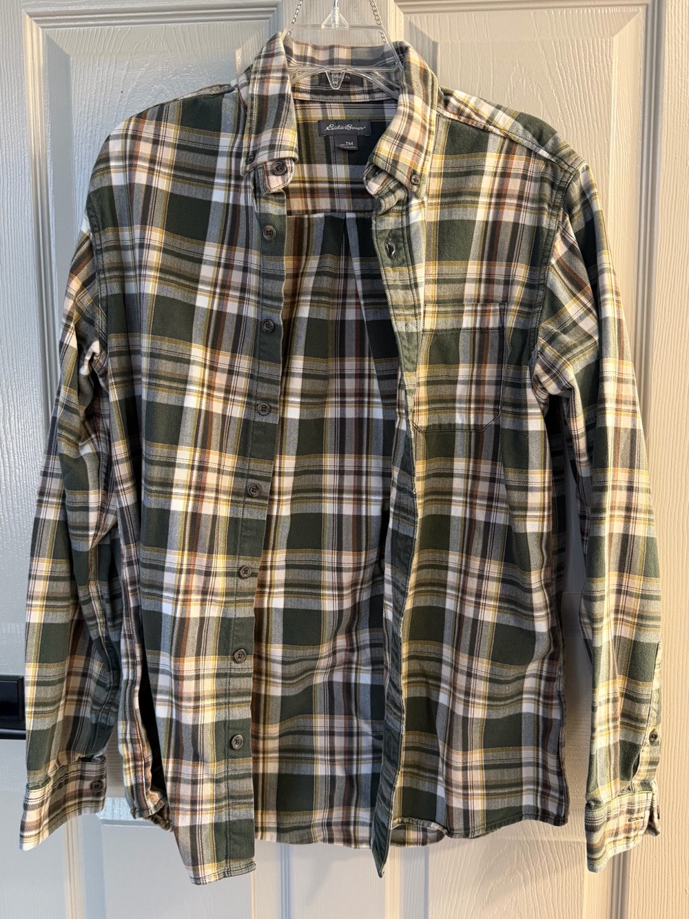 Eddie Bauer Men’s Green Plaid Button-Down Flannel Shirt size Tall Medium